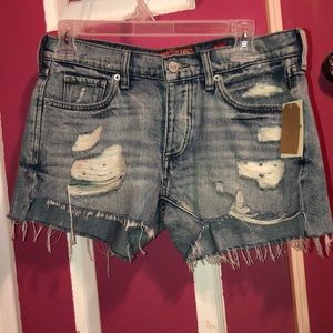Distressed jean shorts